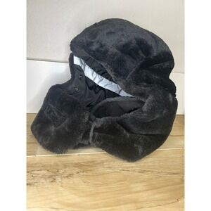 Mysuntown Black Faux Fur Trapper Hat with Removable Face Mask Aviator Cap Snow